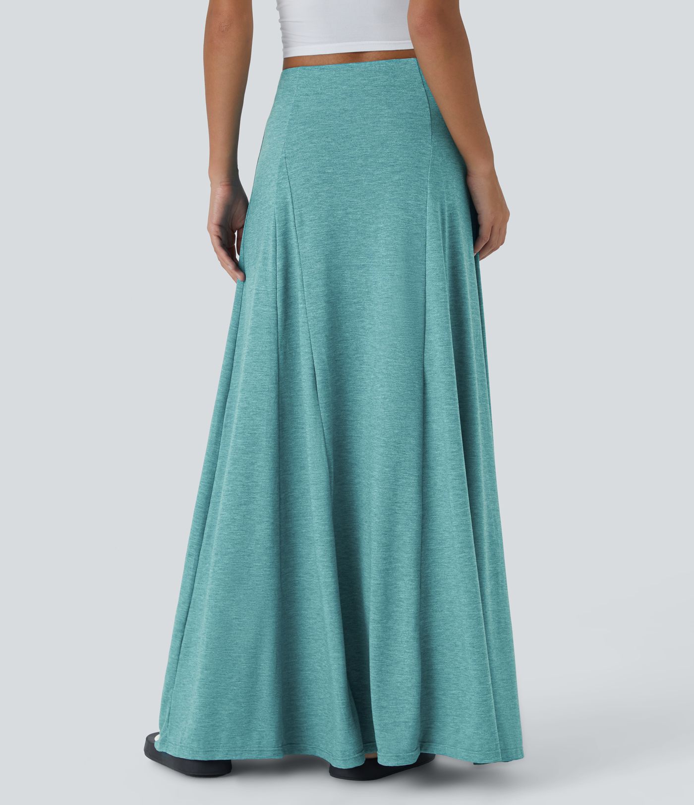 High Waisted Side Zipper Maxi Casual Flare Skirt