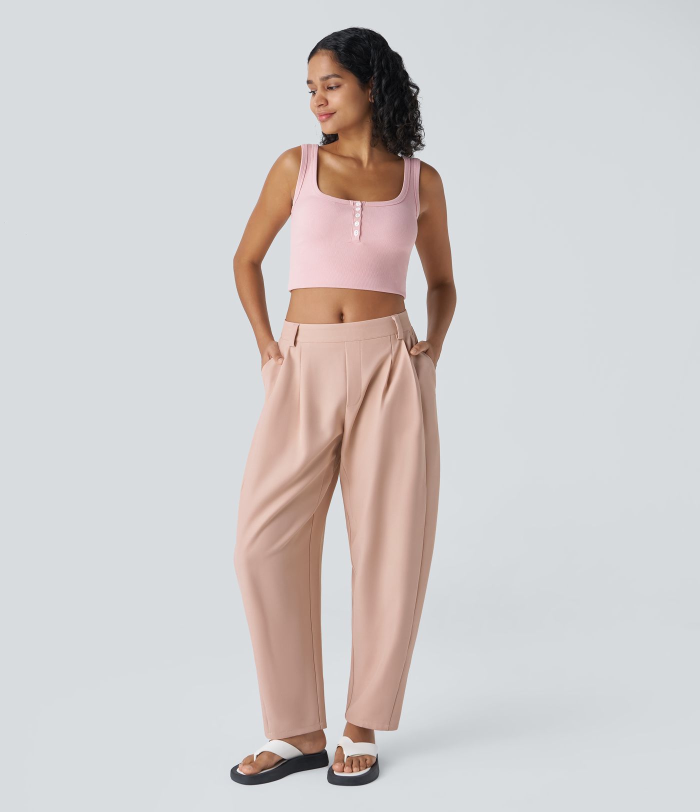 Pantalon tailleur Halara Flex™ barrel, taille mi-haute, avec poche