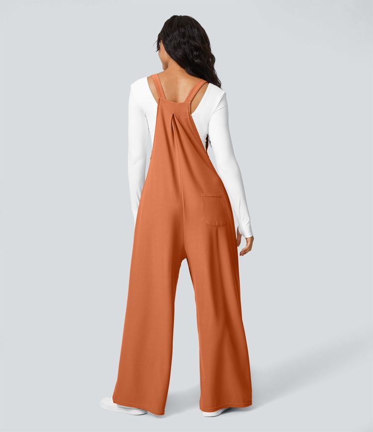 Salopette Décontractée Gaufrée Plissée Poches Multiples Avec Boutons Bretelles Réglables