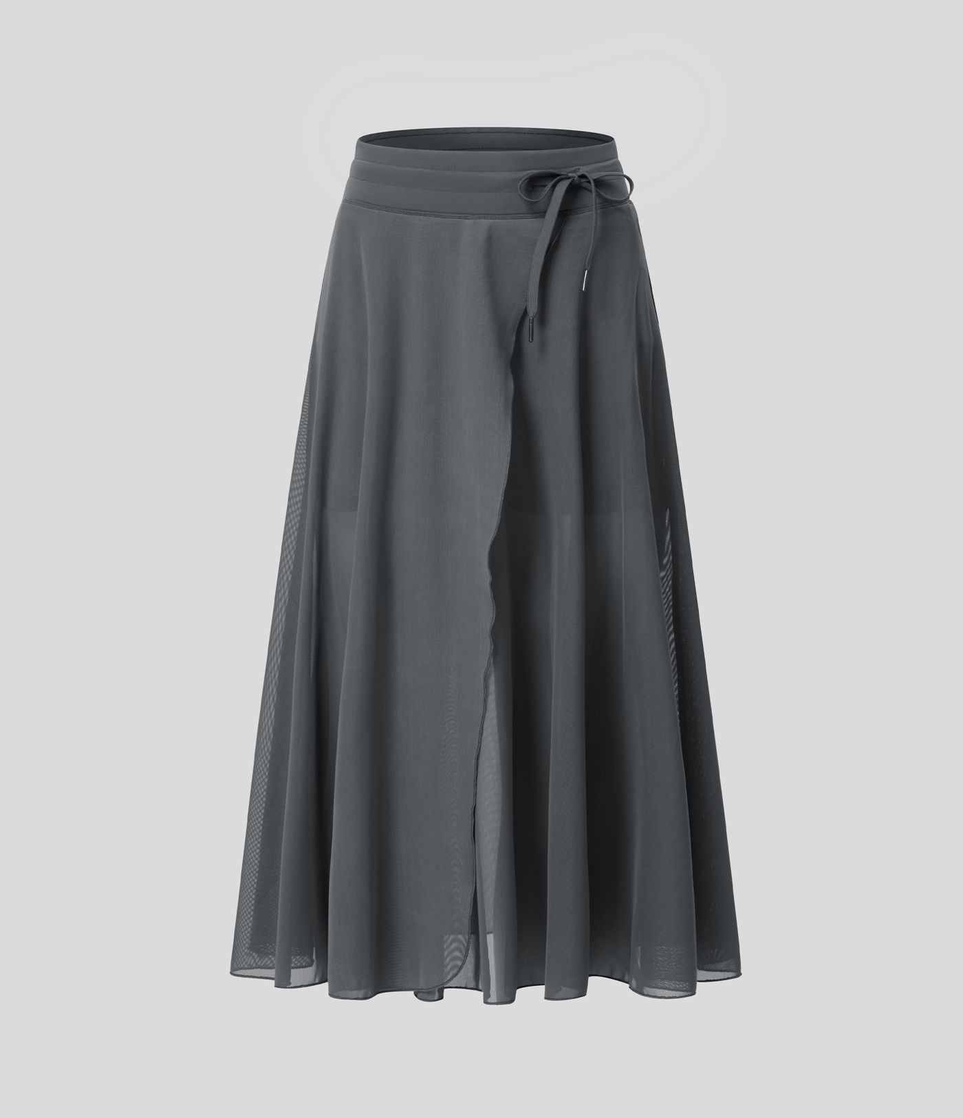 2-in-1 Midi-Hosenrock mit hohem Bund, Seitentaschen, Kordelzug und kontrastierendem Netz