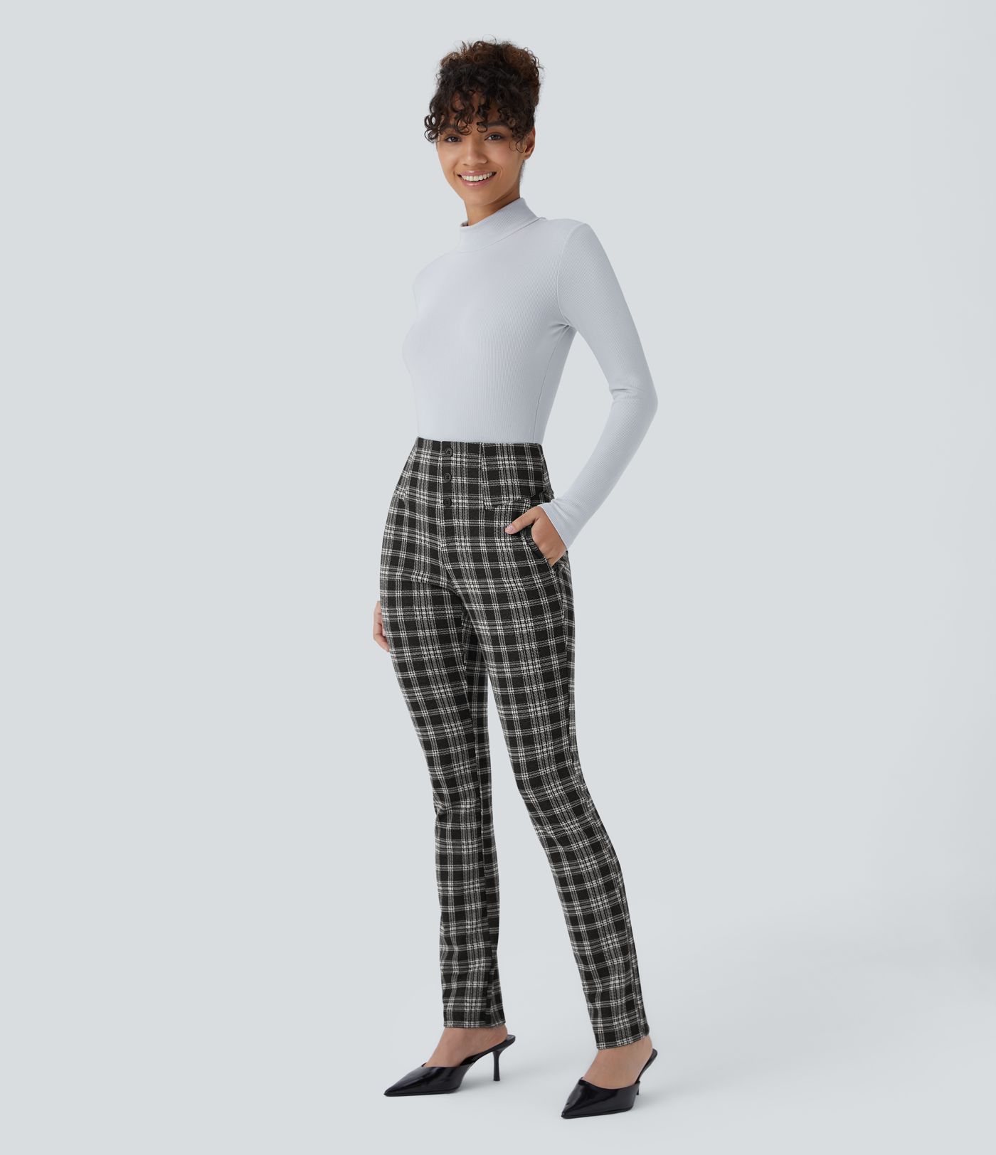 Halara Flex™ High Waisted Houndstooth Plaid Skinny Work Trousers with Pockets