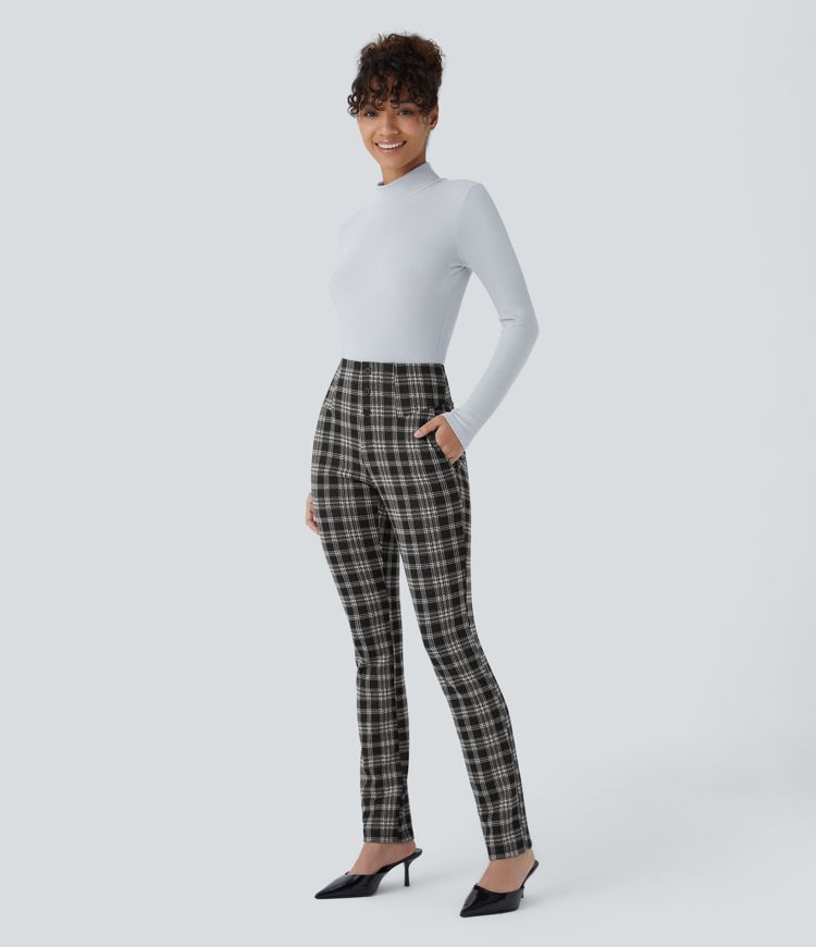 Halara Flex™ High Waisted Houndstooth Plaid Skinny Work Trousers with Pockets