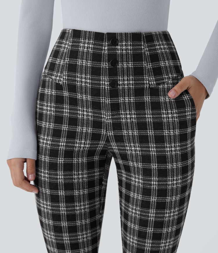 Halara Flex™ High Waisted Decorative Button Side Pocket Houndstooth Plaid Skinny Work Pants