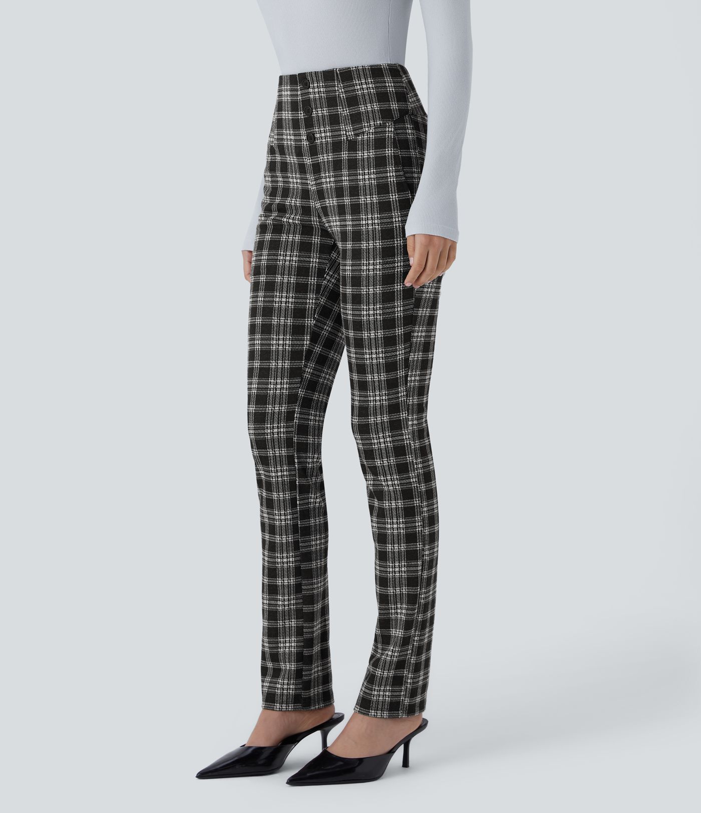 Halara Flex™ High Waisted Houndstooth Plaid Skinny Work Trousers with Pockets