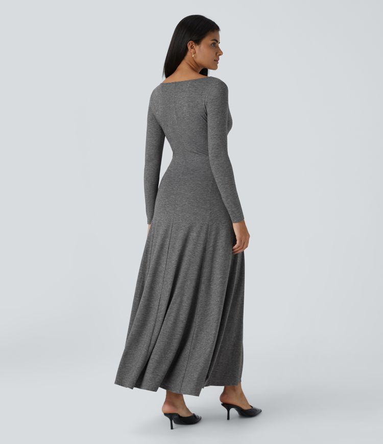 Vestido maxi holgado manga larga cuello vuelto