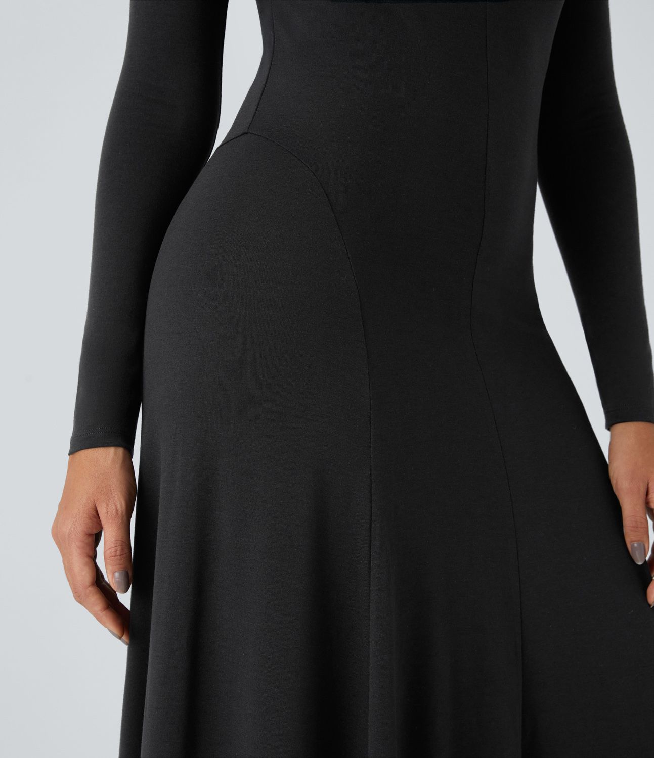 Cowl neck long sleeve relaxed fit flare maxi casual dress