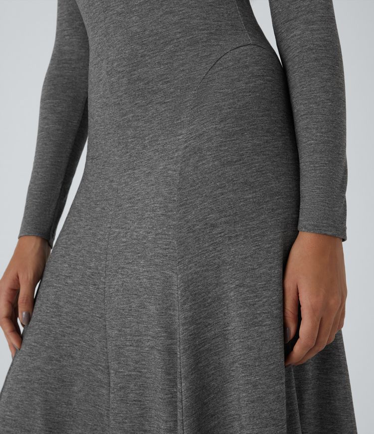 Vestido maxi holgado manga larga cuello vuelto