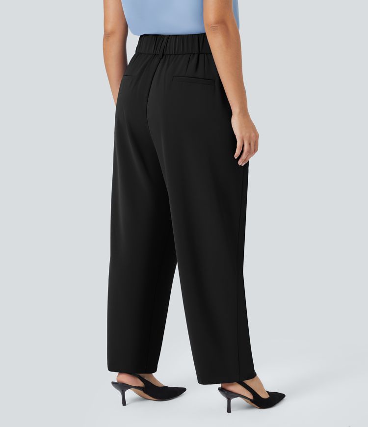 High Waisted Side Pocket Solid Work Plus Size Tapered Pants