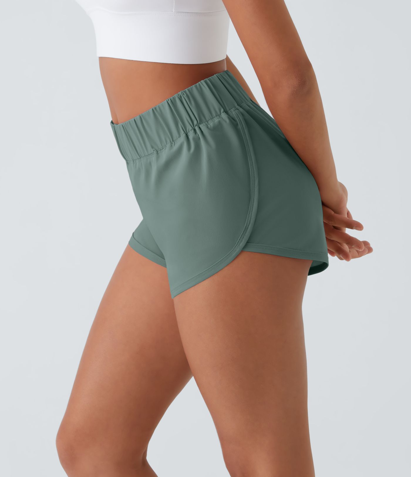 High Waisted Dolphin Hem Casual Shorts 2"