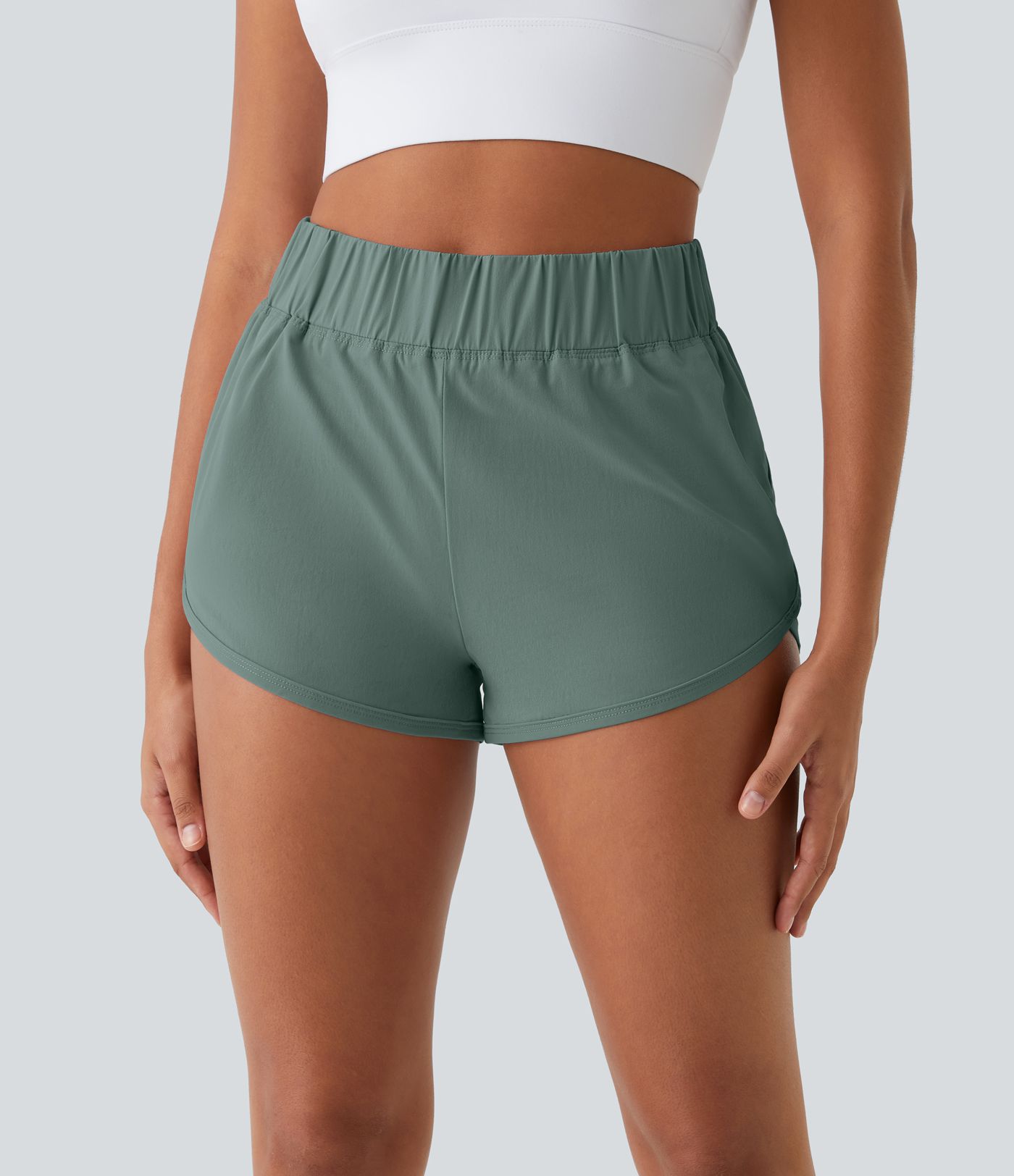 High Waisted Dolphin Hem Casual Shorts 2"