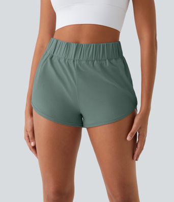 High Waisted Dolphin Hem Casual Shorts 2"