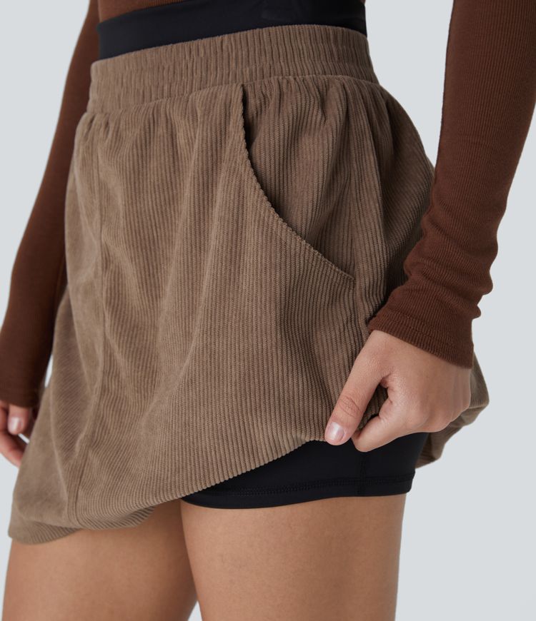 SoCinched High Waist Waist Cincher Side Pocket 2-in-1 Mini Corduroy Casual Skirt