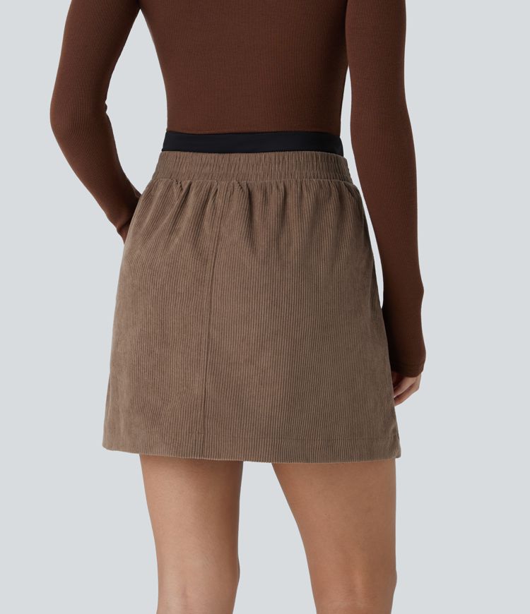 SoCinched High Waist Waist Cincher Side Pocket 2-in-1 Mini Corduroy Casual Skirt