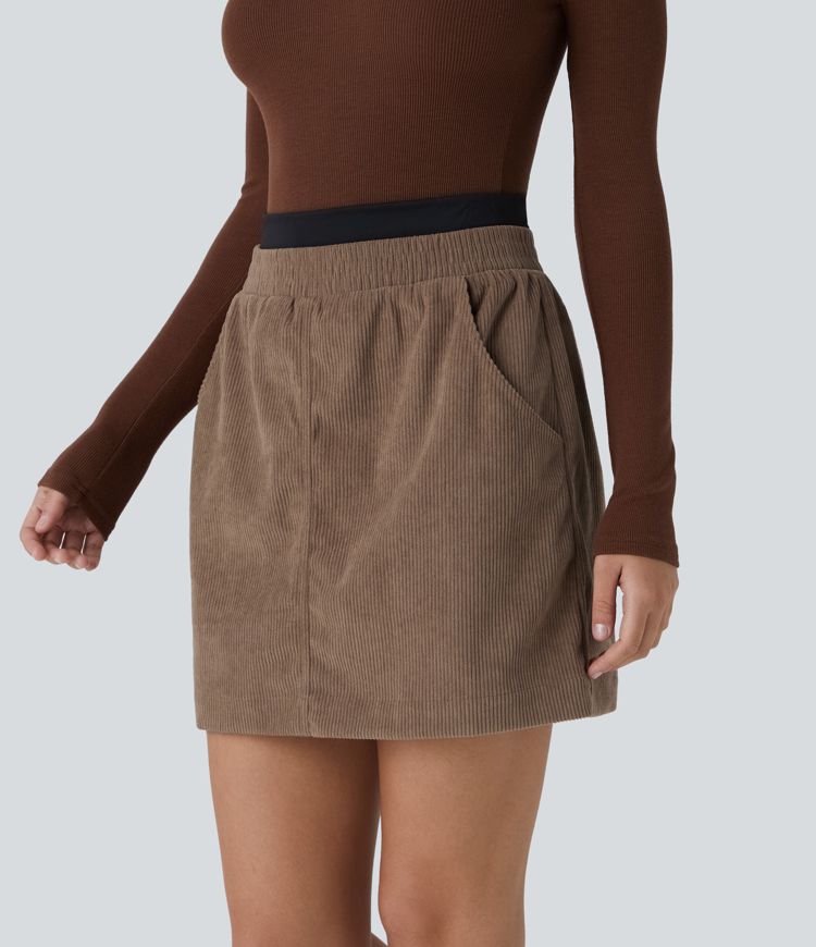 SoCinched High Waist Waist Cincher Side Pocket 2-in-1 Mini Corduroy Casual Skirt