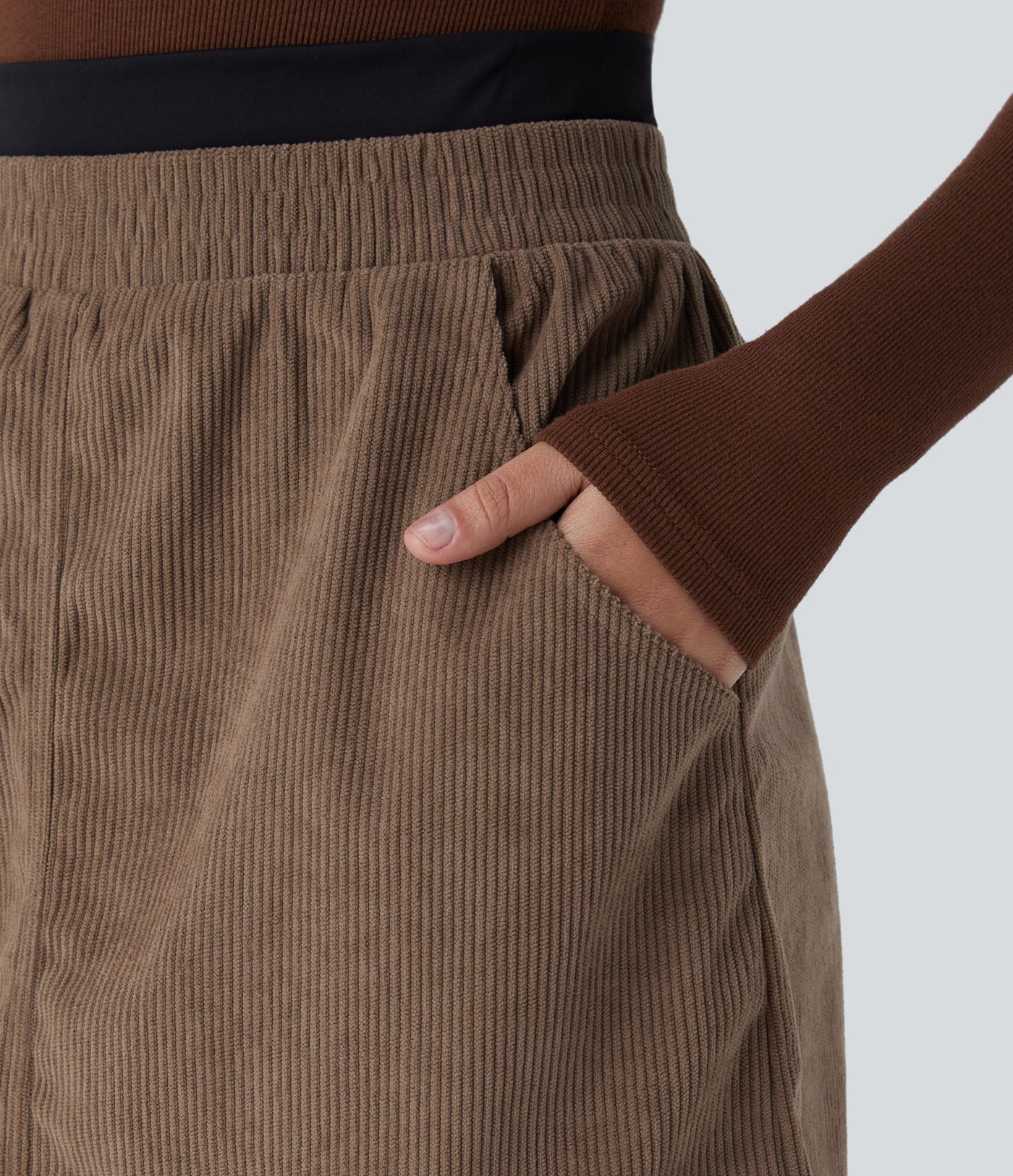 Jupe-short courte 2-en-1 décontractée gainante taille haute en velours côtelé avec poches