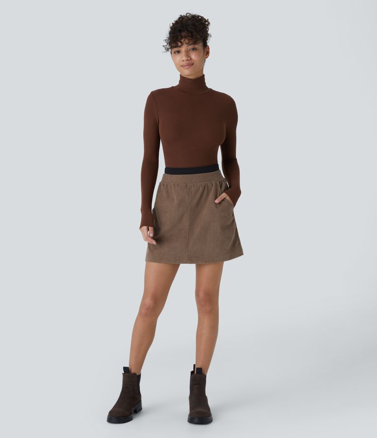 SoCinched High Waist Waist Cincher Side Pocket 2-in-1 Mini Corduroy Casual Skirt