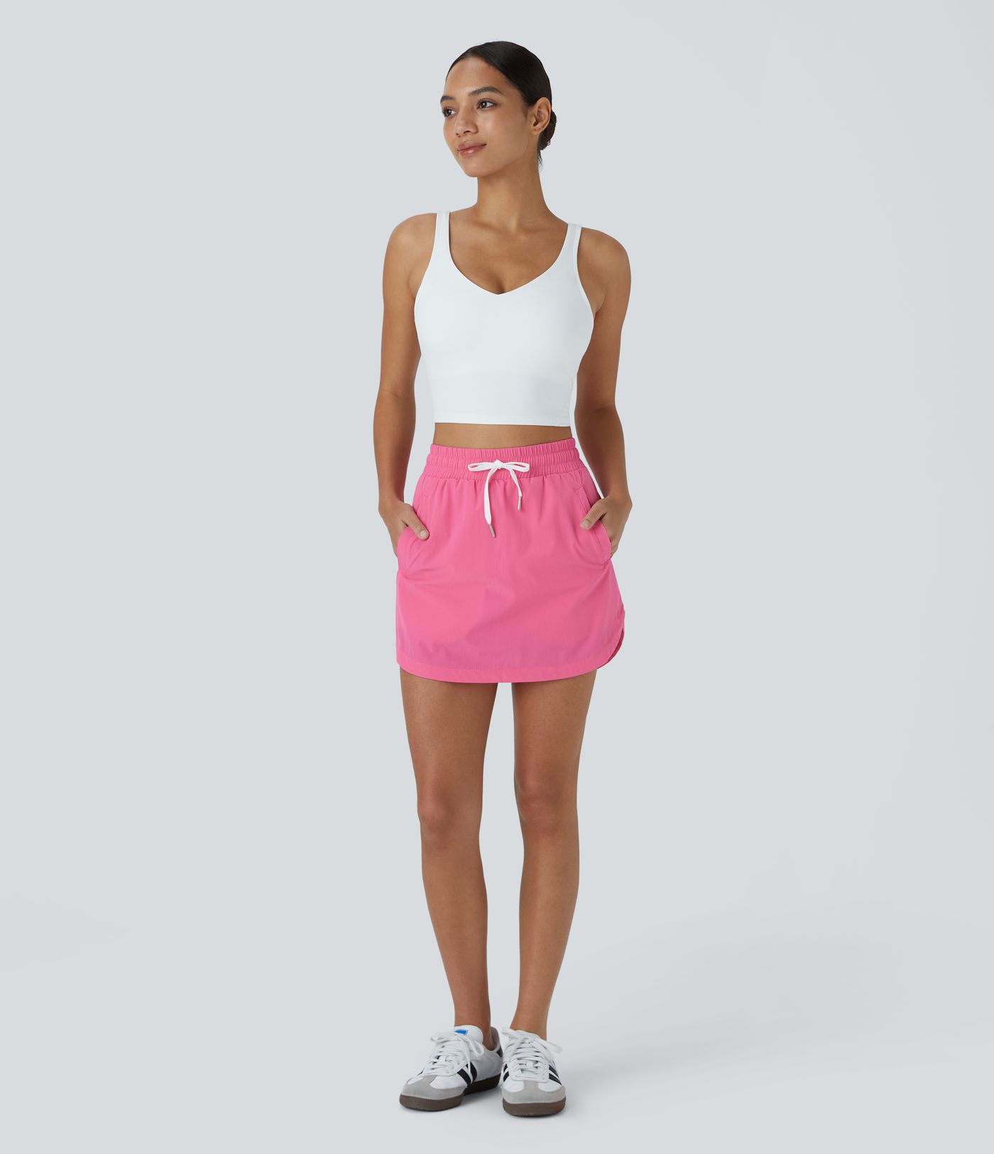 High Waisted Drawstring Pocket 2-in-1 Curved Hem Mini Golf Skirt