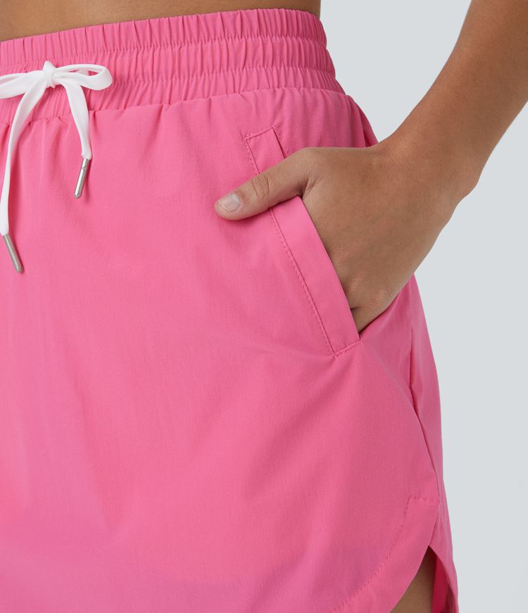 High Waisted Drawstring Pocket 2-in-1 Curved Hem Mini Golf Skirt