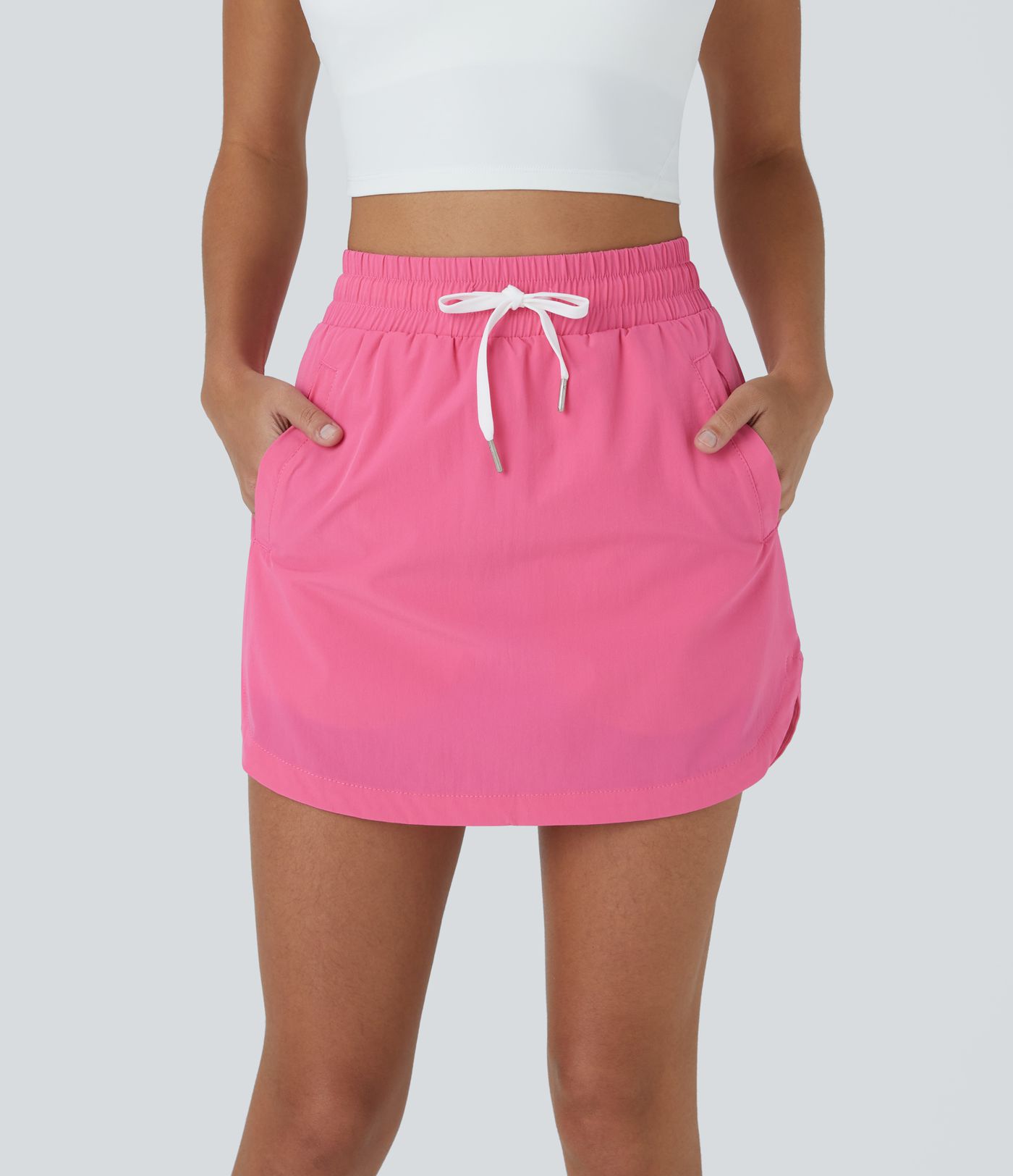 High Waisted Drawstring Pocket 2-in-1 Curved Hem Mini Golf Skirt