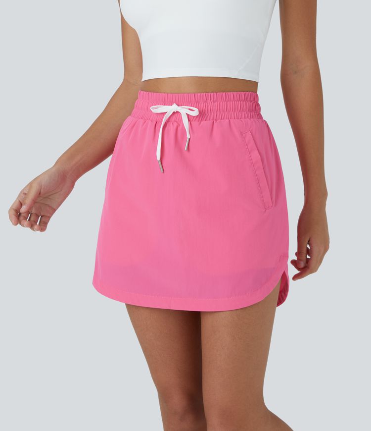 High Waisted Drawstring Pocket 2-in-1 Curved Hem Mini Golf Skirt