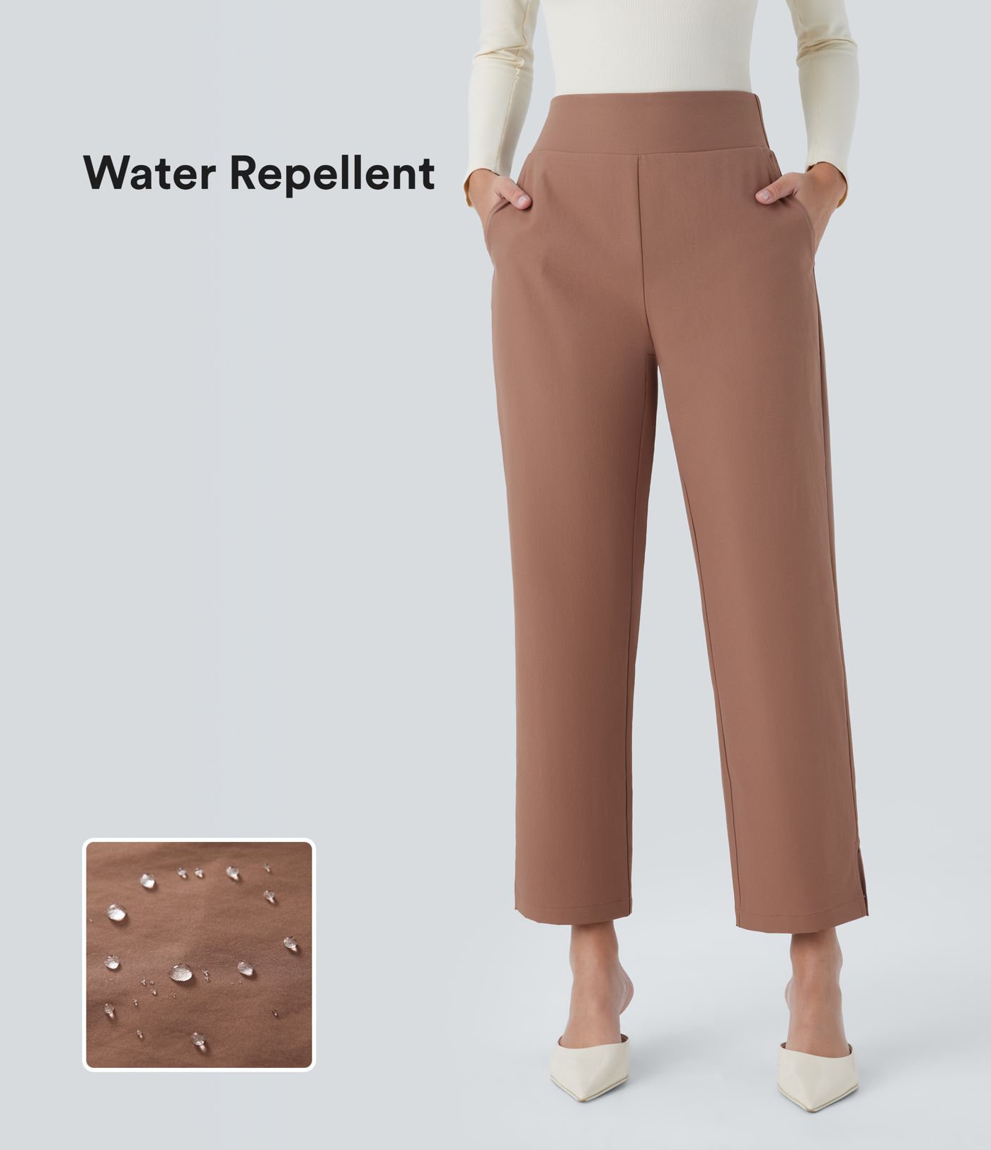 Water Repellent Mid High Waisted Pocket Twill Work Pants
