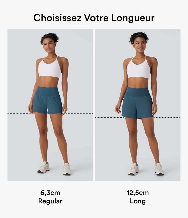 Pantalón corto yoga 2 en 1 bolsillo trasero oculto tiro súper alto bolsillo lateral oculto 12.5cm-más largo