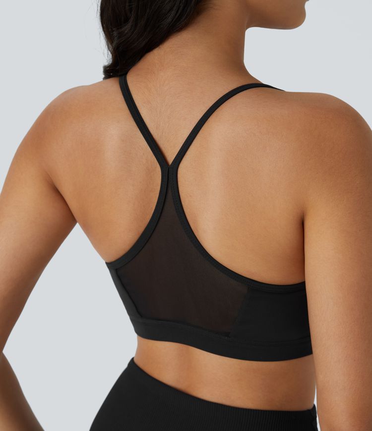 SoftlyZero™ Low Support Contrast Mesh Y Back Yoga Sports Bra-UPF50+