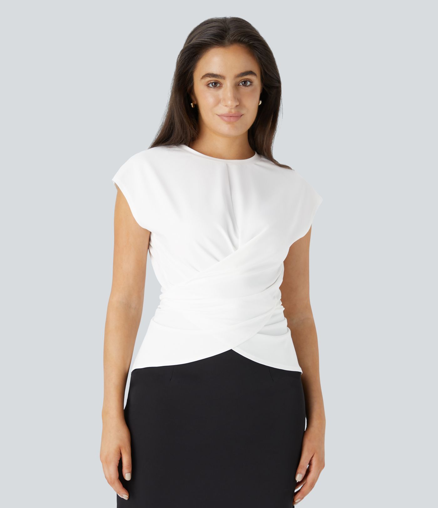 Cap Sleeve Crossover Hem Adjustable Work Top