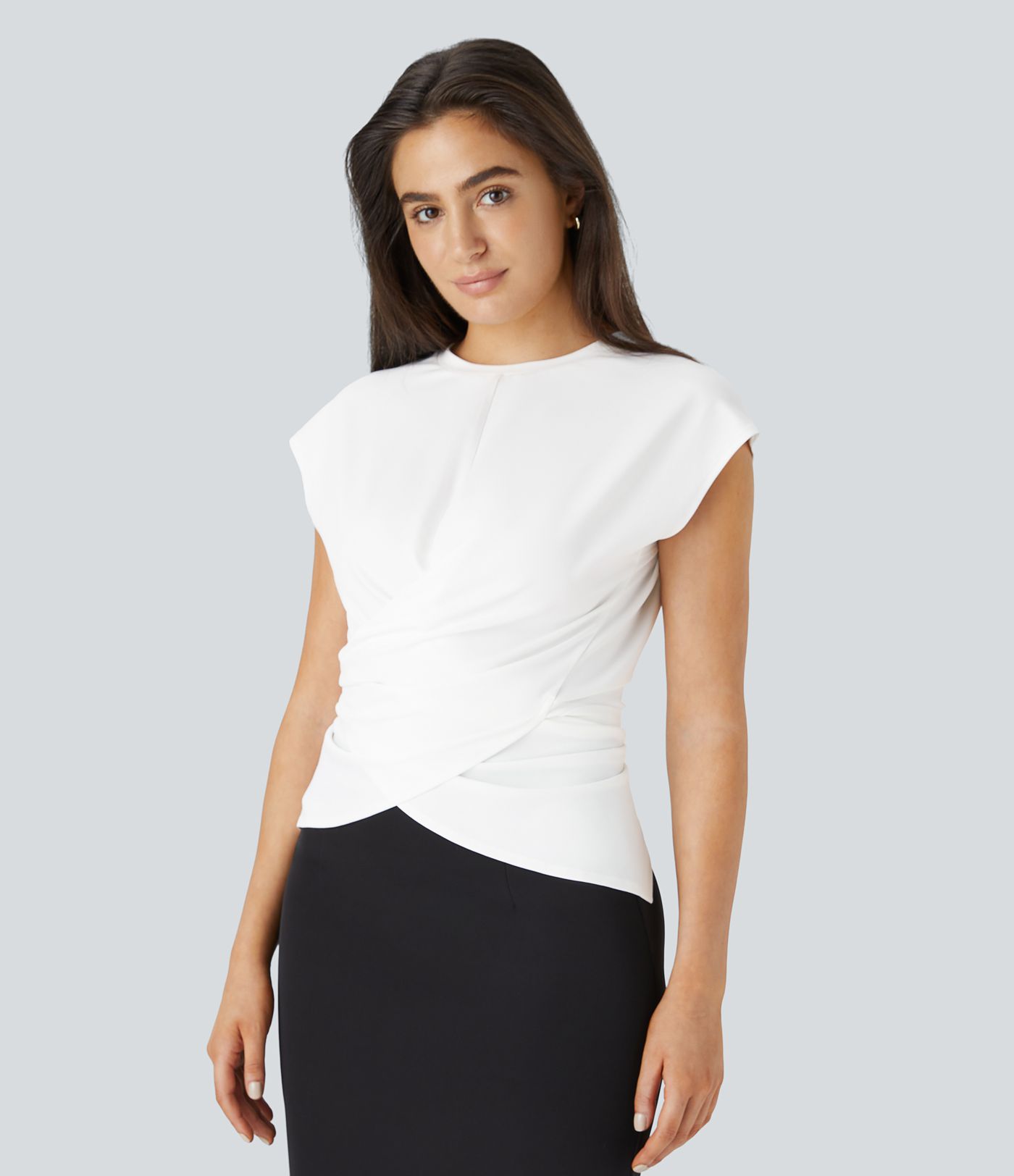 Cap Sleeve Crossover Hem Adjustable Work Top