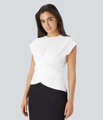 Cap Sleeve Crossover Hem Adjustable Work Top