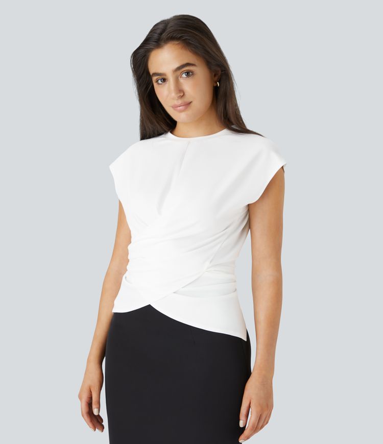 Cap Sleeve Crossover Hem Adjustable Work Top