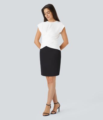 Cap Sleeve Crossover Hem Adjustable Work Top