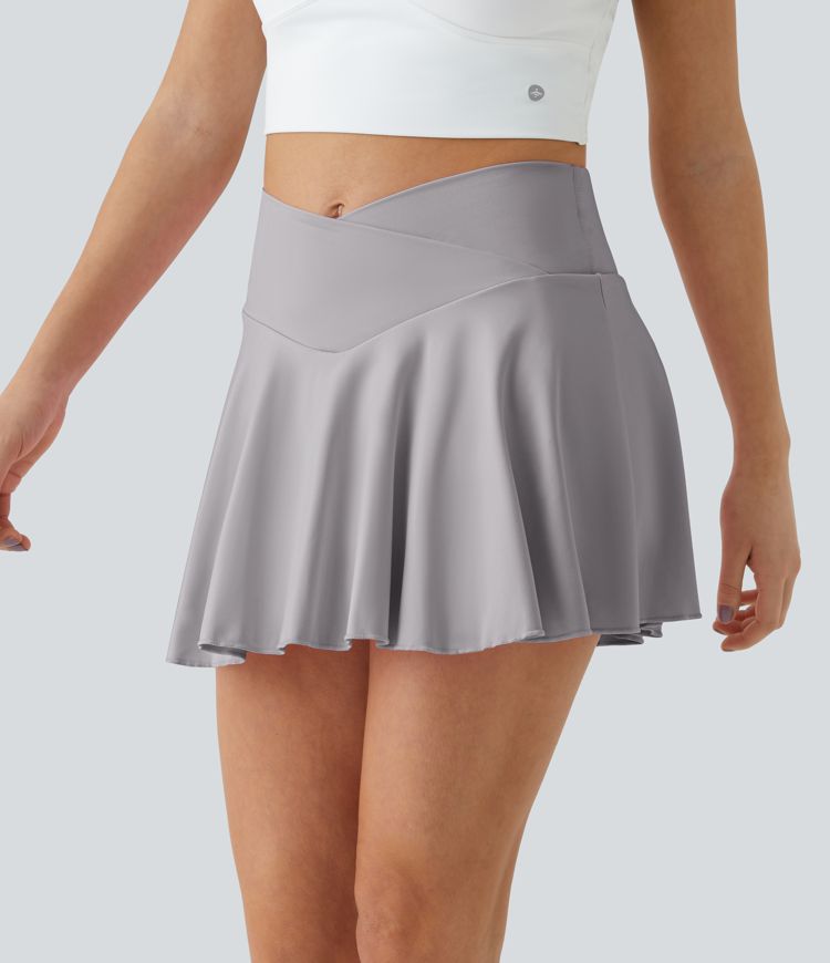 Softlyzero™ Airy Comfy High Waisted Crossover 2-in-1 Side Pocket Flare Cool Touch Tennis Skirt