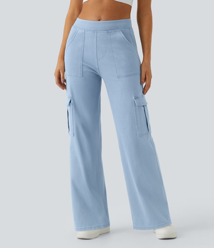 HalaraMagic™ Mid Rise Multiple Pockets Straight Leg Stretchy Knit Casual Cargo Jeans