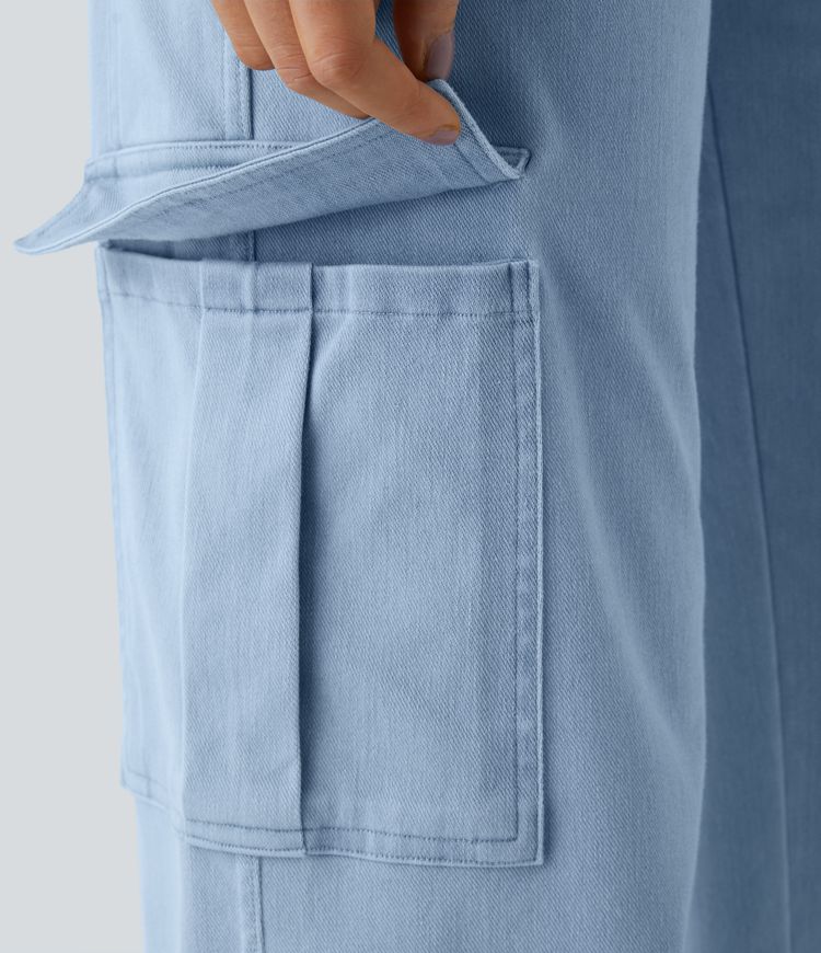 Jeans Halara Flex™ Denim cargo elástico pierna recta múltiple bolsillo tiro medio