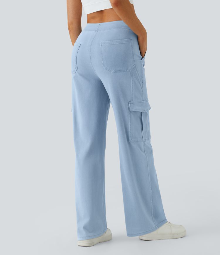 HalaraMagic™ Mid Rise Multiple Pockets Straight Leg Stretchy Knit Casual Cargo Jeans