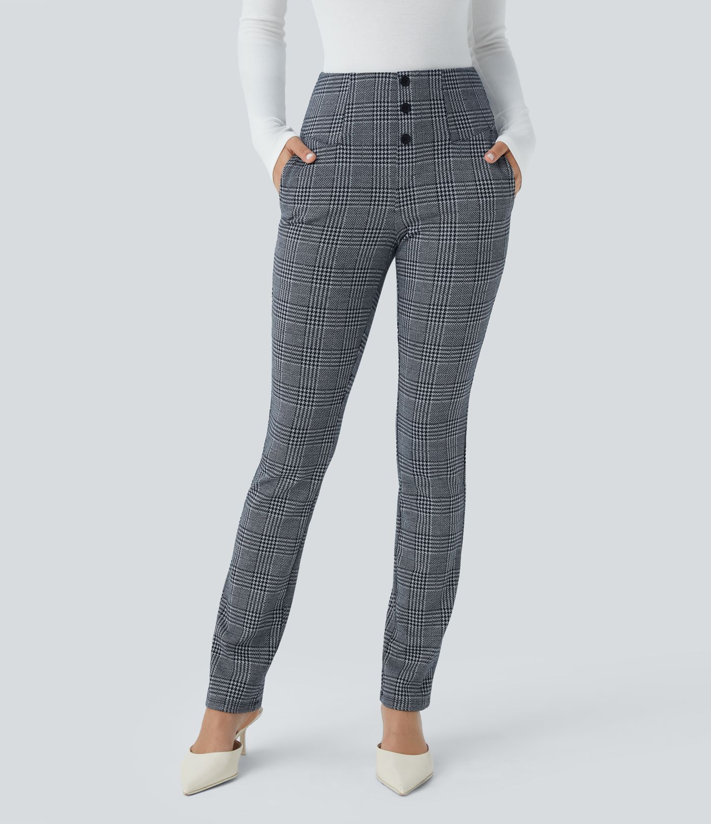 Halara Flex™ High Waisted Houndstooth Plaid Skinny Work Pants with Pockets