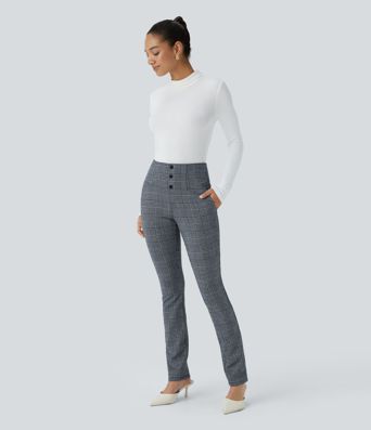 Halara Flex™ High Waisted Houndstooth Plaid Skinny Work Pants with Pockets