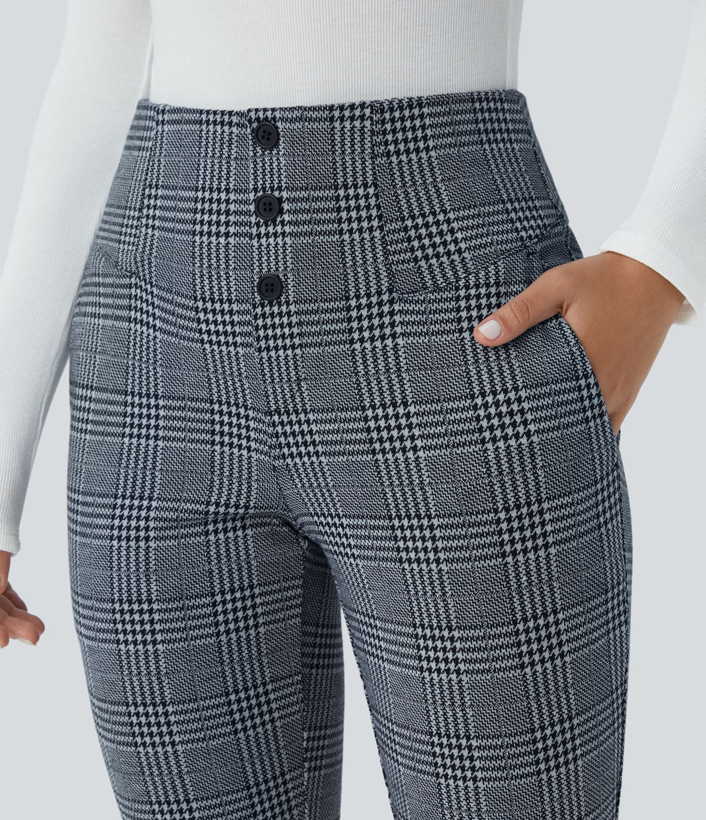 Halara Flex™ High Waisted Houndstooth Plaid Skinny Work Pants with Pockets