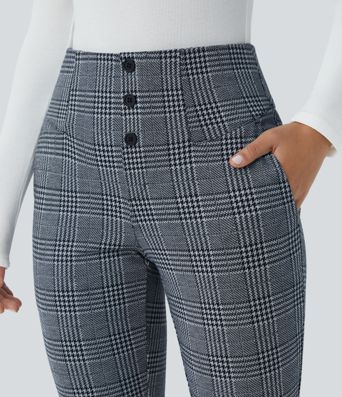 Halara Flex™ High Waisted Houndstooth Plaid Skinny Work Pants with Pockets