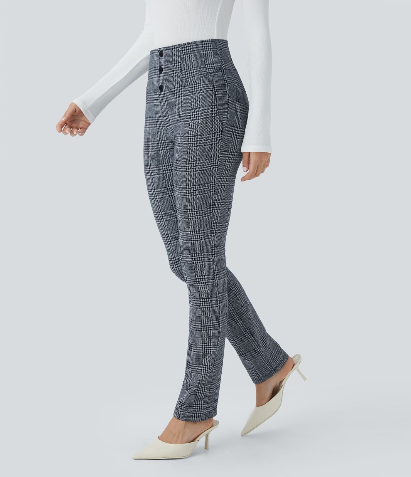 Halara Flex™ High Waisted Houndstooth Plaid Skinny Work Pants with Pockets
