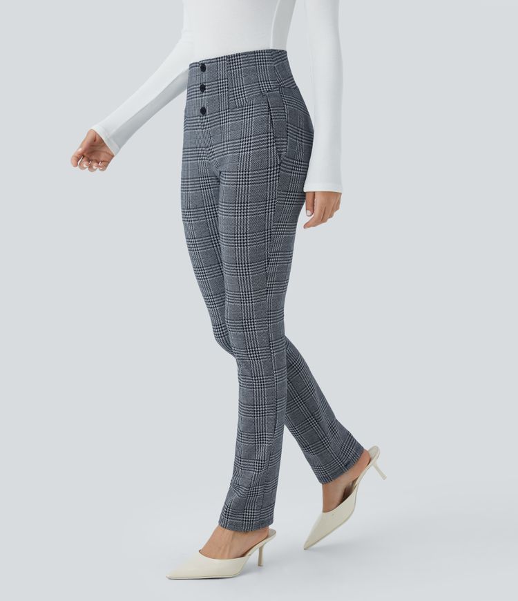 Halara Flex™ High Waisted Houndstooth Plaid Skinny Work Pants with Pockets