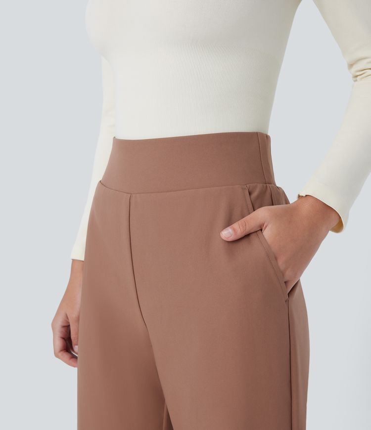 Water Repellent Mid High Waisted Invisible Zipper Side Pocket Split Twill Work Trousers