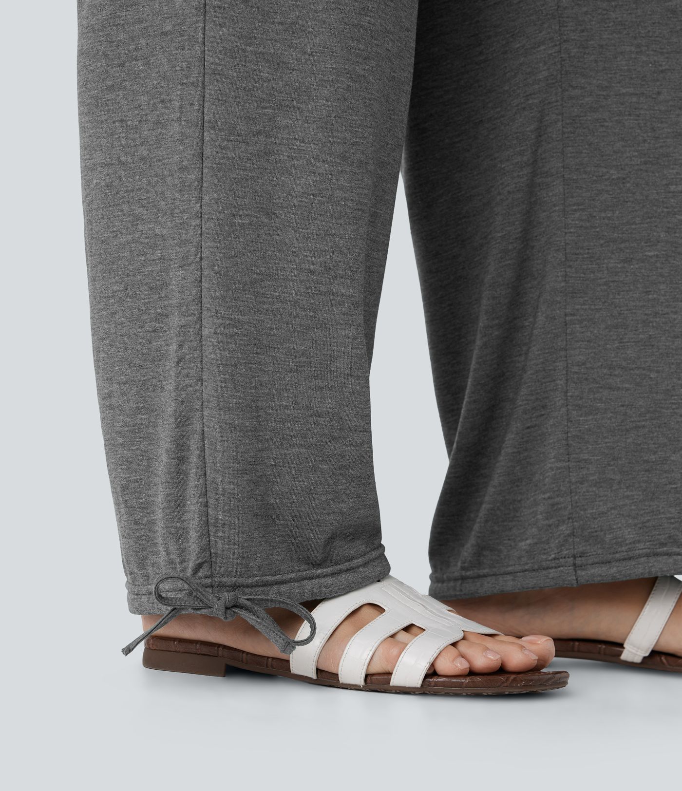 Kryžminės aukšto juosmens kišeninės tamprios laisvalaikio kelnės