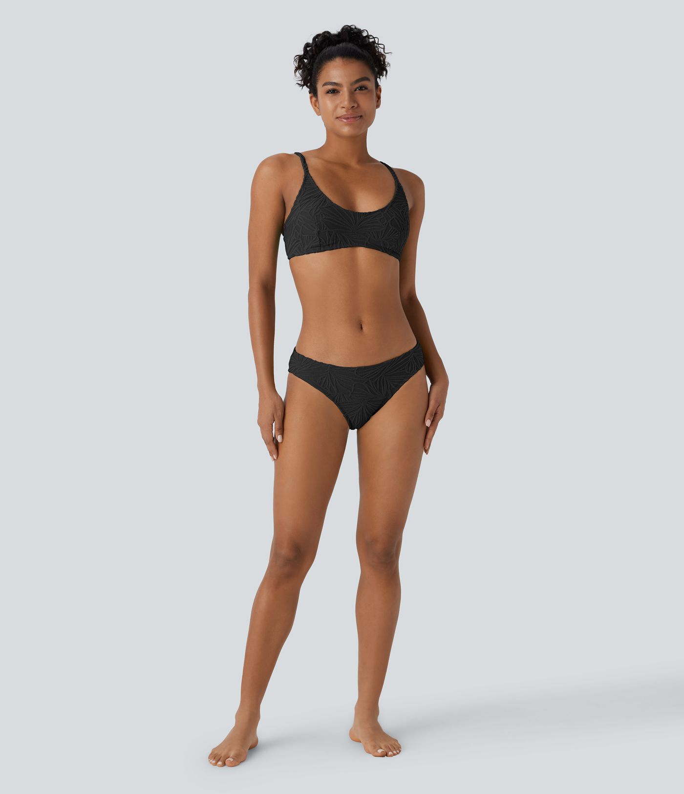 Low Rise Texture Jacquard Bikini Bottom Swimsuit