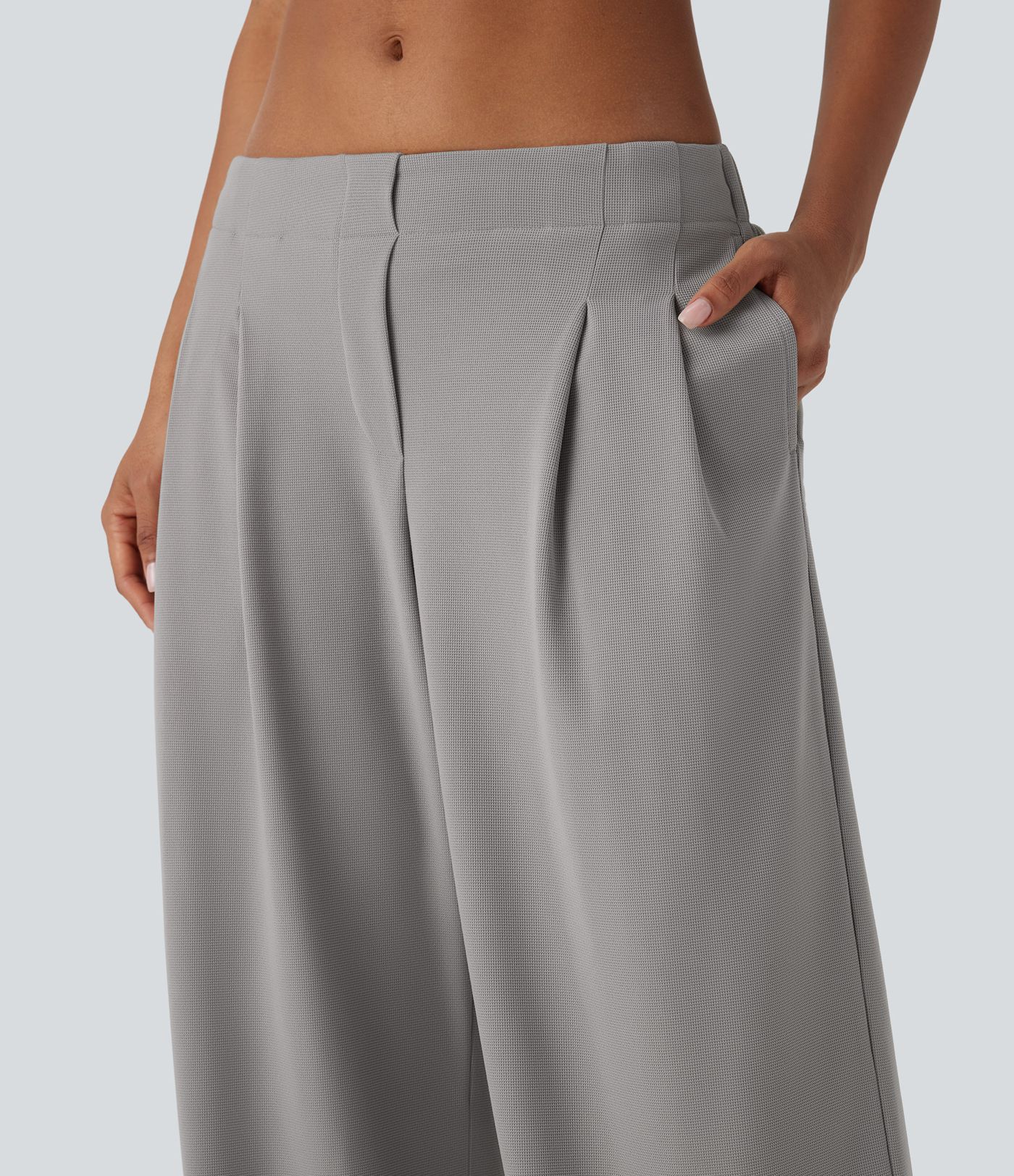 Low Rise Pocket Wide Leg Waffle Casual Pants