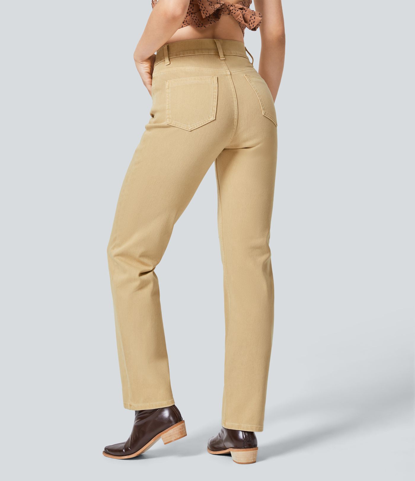 Jeans Halara Flex™ Denim elástico colorido múltiple bolsillo tiro alto pierna recta