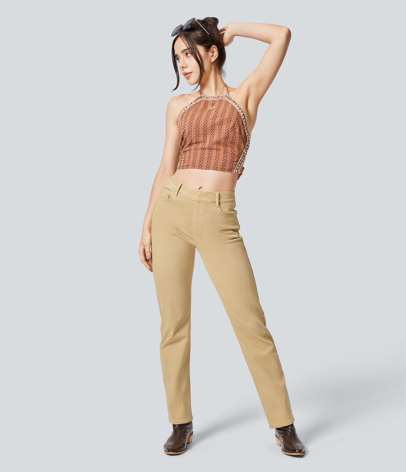 Jeans Halara Flex™ Denim elástico colorido múltiple bolsillo tiro alto pierna recta