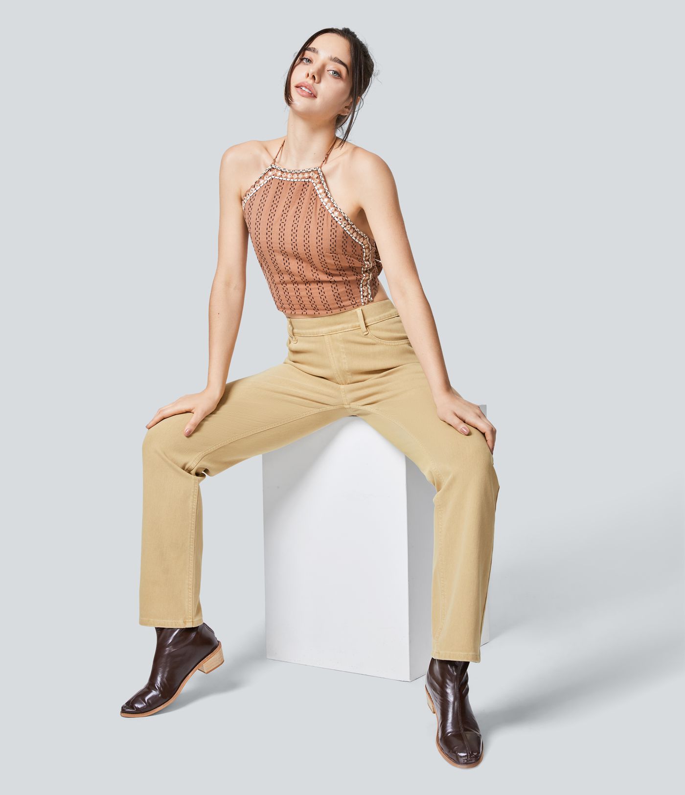 Jeans Halara Flex™ Denim elástico colorido múltiple bolsillo tiro alto pierna recta