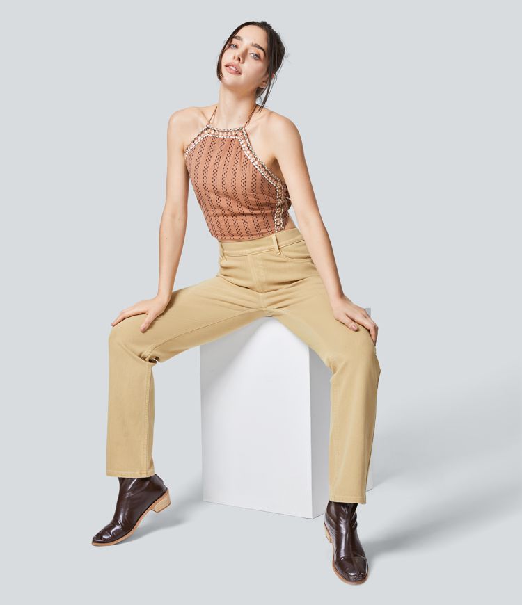 Jeans Halara Flex™ Denim elástico colorido múltiple bolsillo tiro alto pierna recta